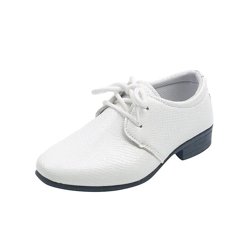 Boys Black Leather Lace-Up Shoes - Britain Style Party Footwear