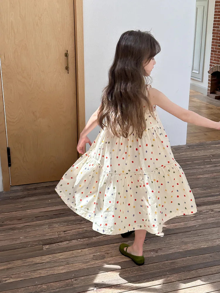 Girls Polka Dot Skirt Vest Dress - Casual Summer Outfit