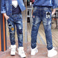 Kids Skinny Denim Trousers - Elastic Waist Sports Bottoms