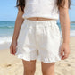 Girls Ruffled Trim Soft Denim Shorts