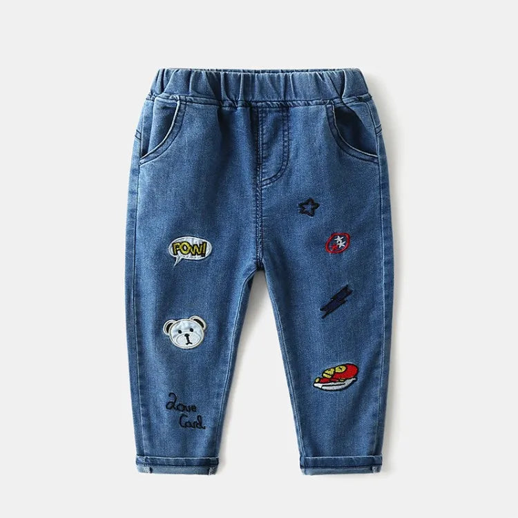 Kids Distressed Denim Jeans - Loose Cotton Blend Casual Pants
