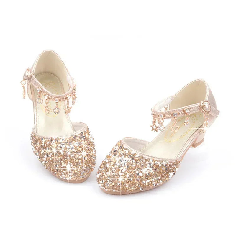 Girls Sequin Crystal Heel Princess Sandals