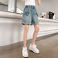 Girls Loose Fit Stretch Denim Shorts with Faux Flap Pockets