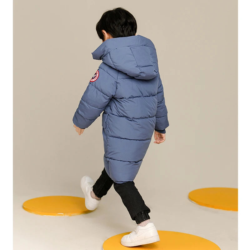 Boys Long Hooded Jacket - Solid Warm Winter Coat