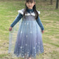 Girls Velvet Blue Cape Princess Dress Set - Warm Party Outfit