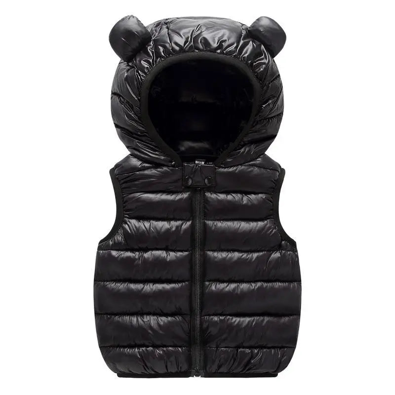 Kids Hooded Down Vest with Ears - Warm Autumn Winter Waistcoat