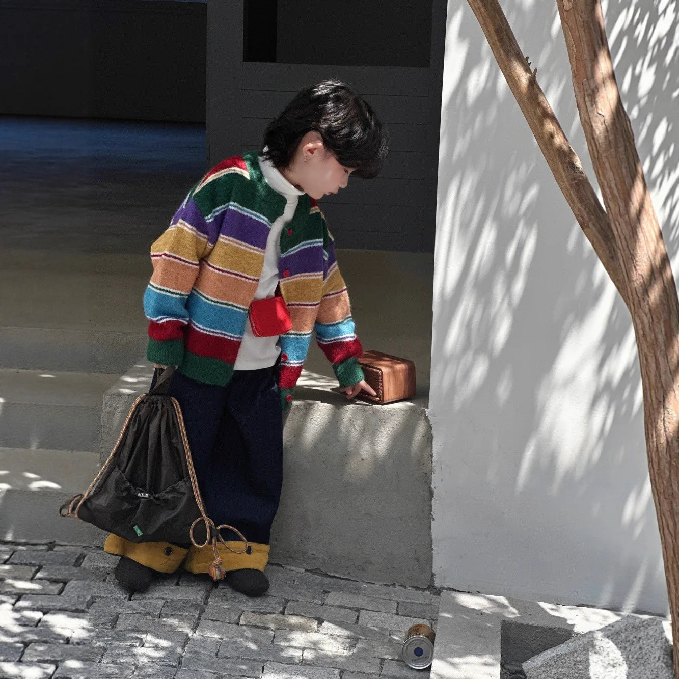 Boys Striped Knit Cardigan - Retro Rainbow Autumn Sweater