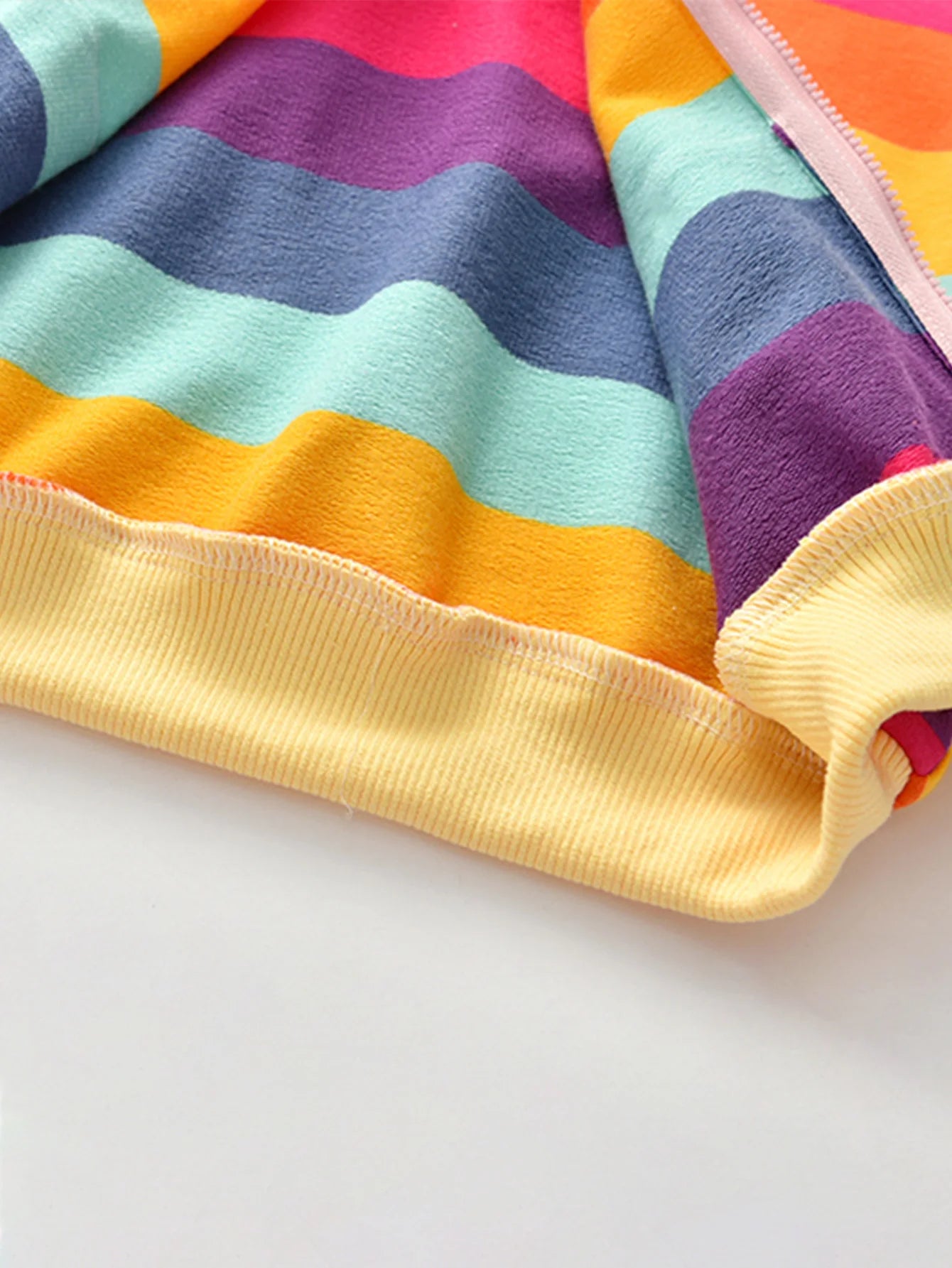 Girls Rainbow Stripe Hooded Jacket - Zipper Pocket Style