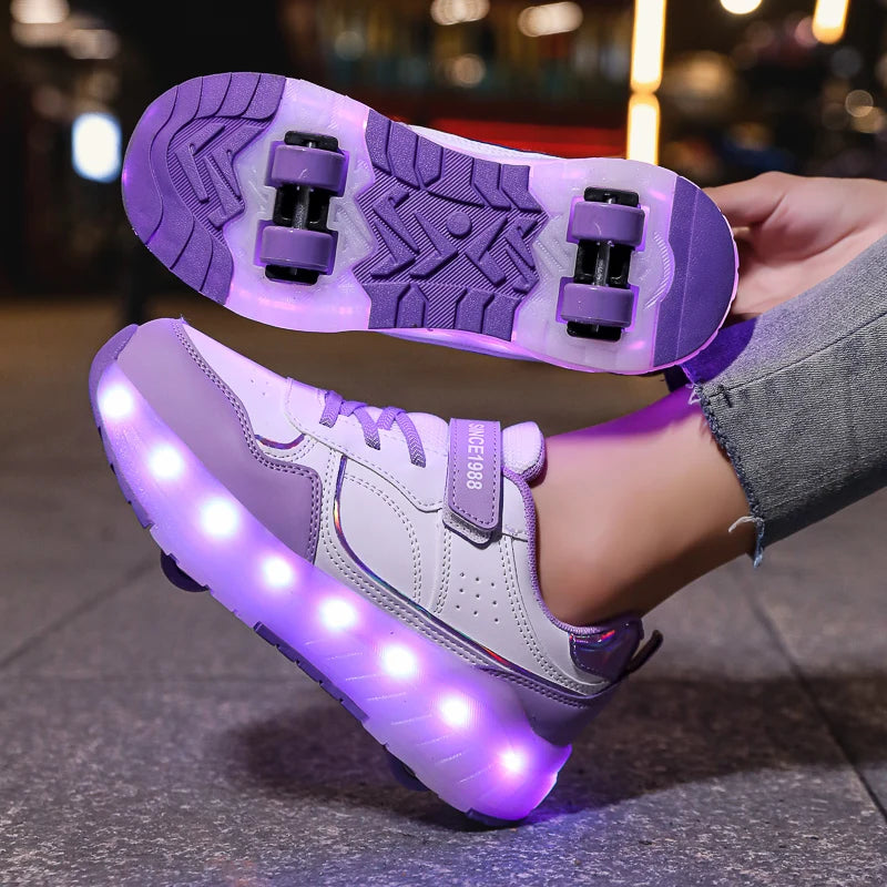 Kids Light-Up Roller Skate Shoes - Removable Wheel Sneakers