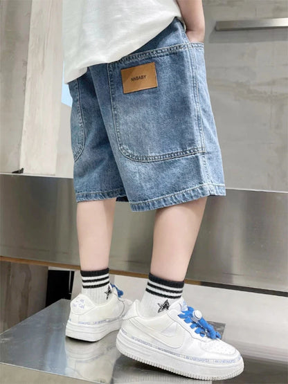 Boys Denim Elastic Waist Shorts - Casual Summer Trousers