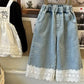 Girls Lace Detail Blue Jeans - Korean Casual Pants