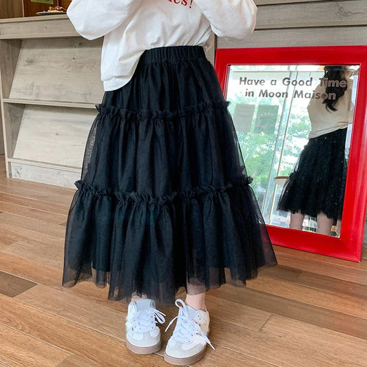 Girls Gauze Mesh Fluffy A-Line Skirt