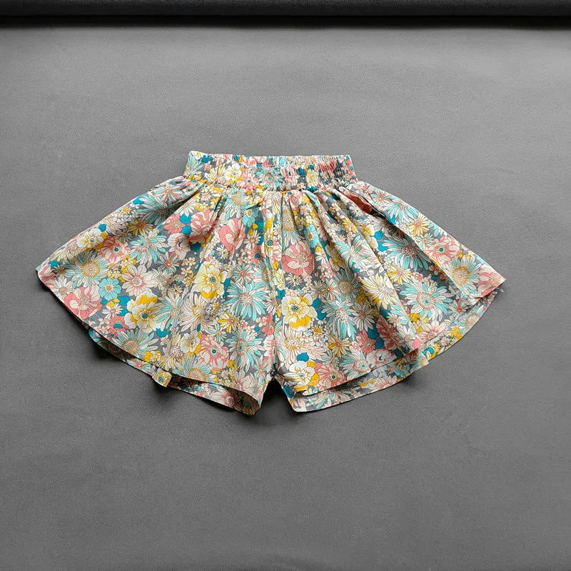 Girls Floral Wide Leg Summer Culotte Shorts