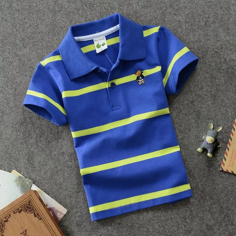 Boys Printed Polo Shirt - Cotton Blend Short Sleeve Lapel Top