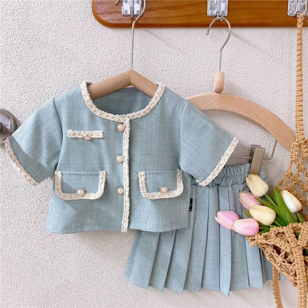 Girls Bubble Sleeve Shirt and Wide Leg Pants Set