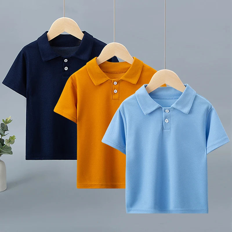 Kids Solid Color Polo Shirt Set - Short Sleeve Lapel Sports Top