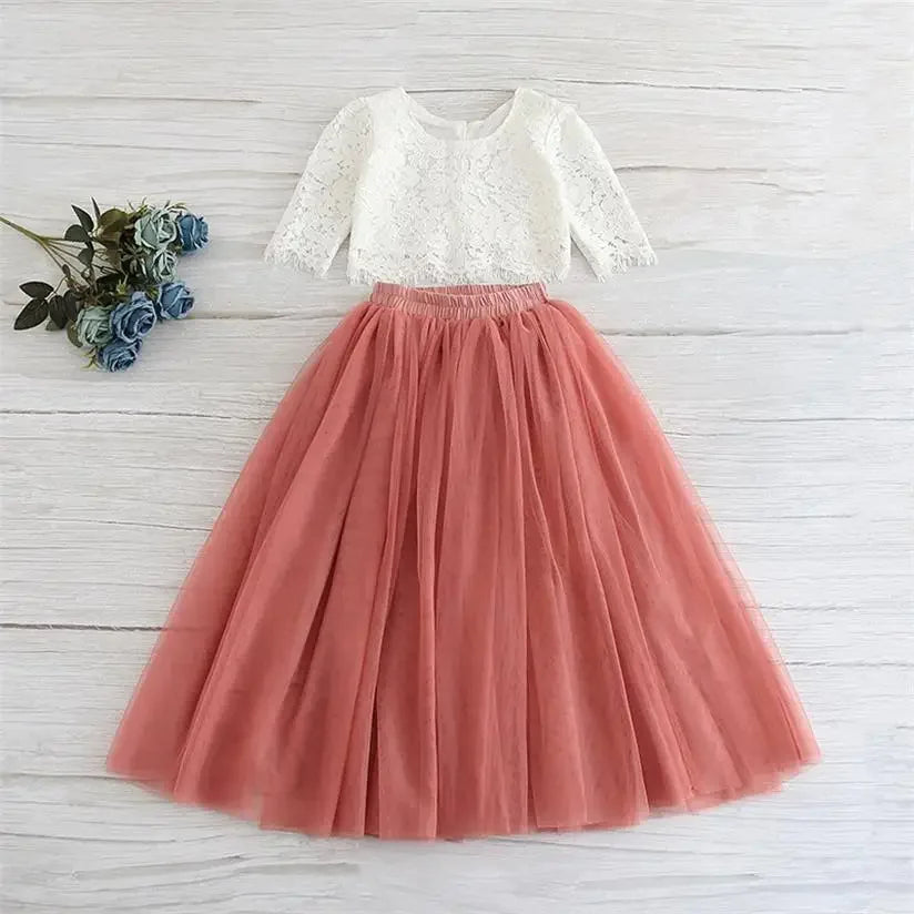 Girls Lace Top and Long Skirt Summer Outfit Set