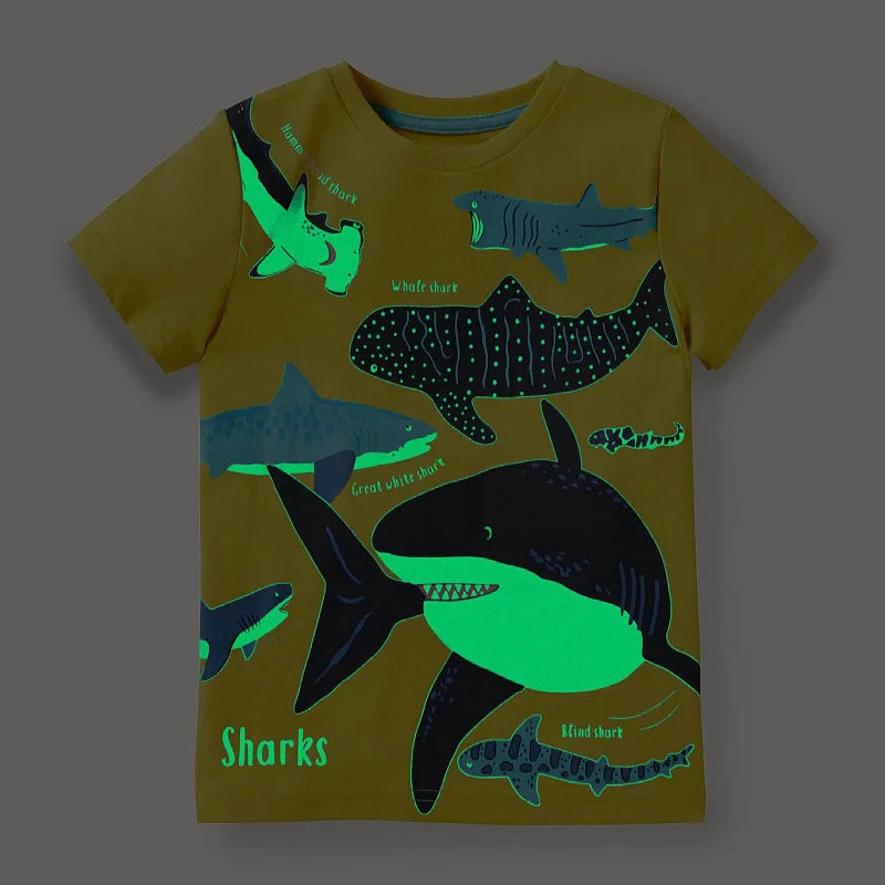 Boys Luminous Dinosaur T-Shirt - Cotton Animal Graphic Tee