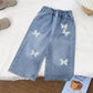 Girls Diamond Bow Straight Leg Jeans - Loose Denim Trousers
