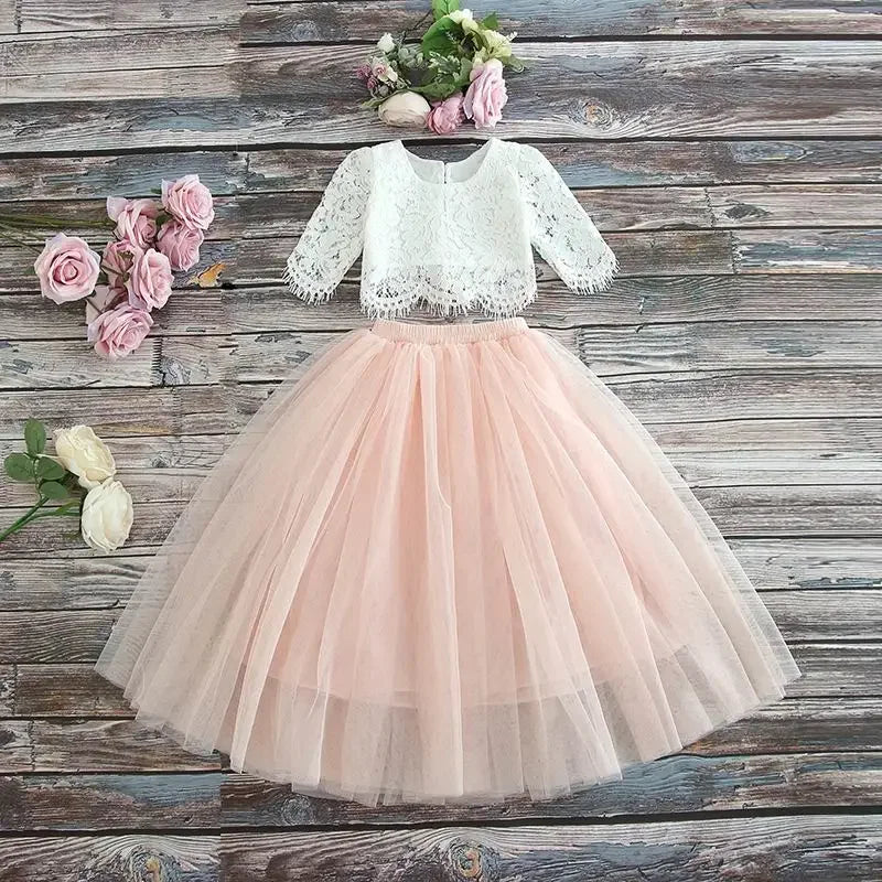 Girls Lace Top and Long Skirt Summer Outfit Set