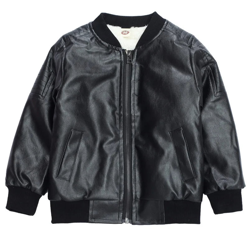 Boys PU Leather Jacket - Plus Velvet Warm Winter Coat
