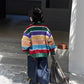 Boys Striped Knit Cardigan - Retro Rainbow Autumn Sweater