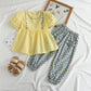 Girls Bubble Sleeve Shirt and Wide Leg Pants Set