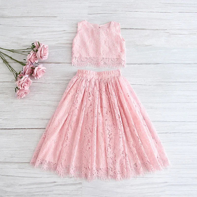 Girls Lace Top and Long Skirt Summer Outfit Set
