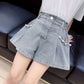 Girls Embroidered Lace Bow Denim Shorts