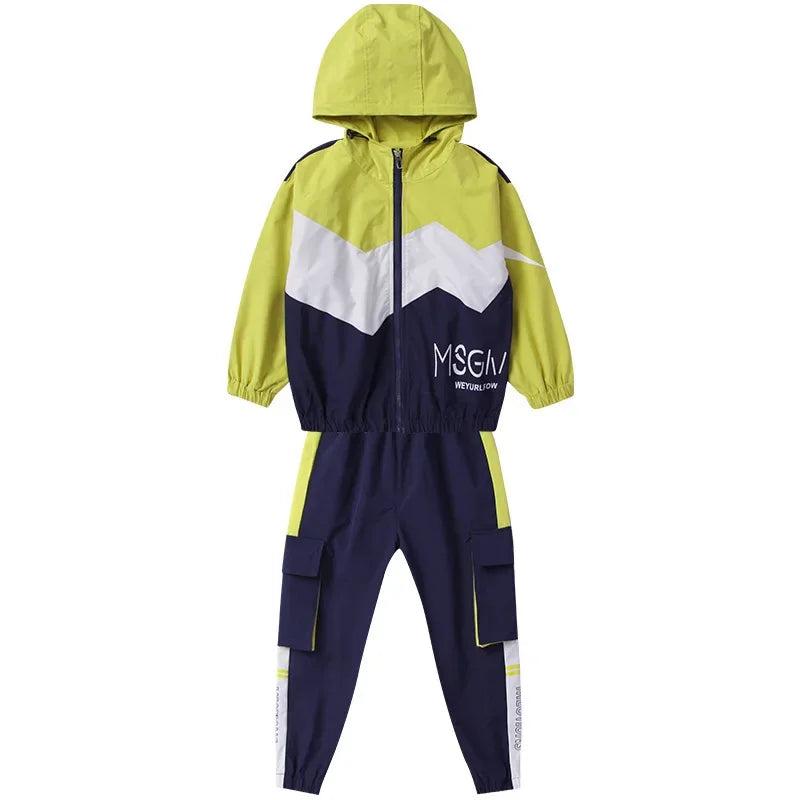 Teen Boys Hooded Tracksuit Set - Zipper Jacket and Striped Pants