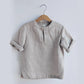 Boys Linen Cotton T-Shirt - Solid Short Sleeve Round Neck Top