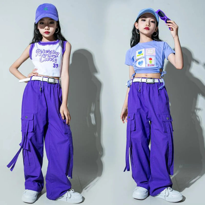 Girls Purple Hip Hop Jogger Set - Jazz Dance Outfit