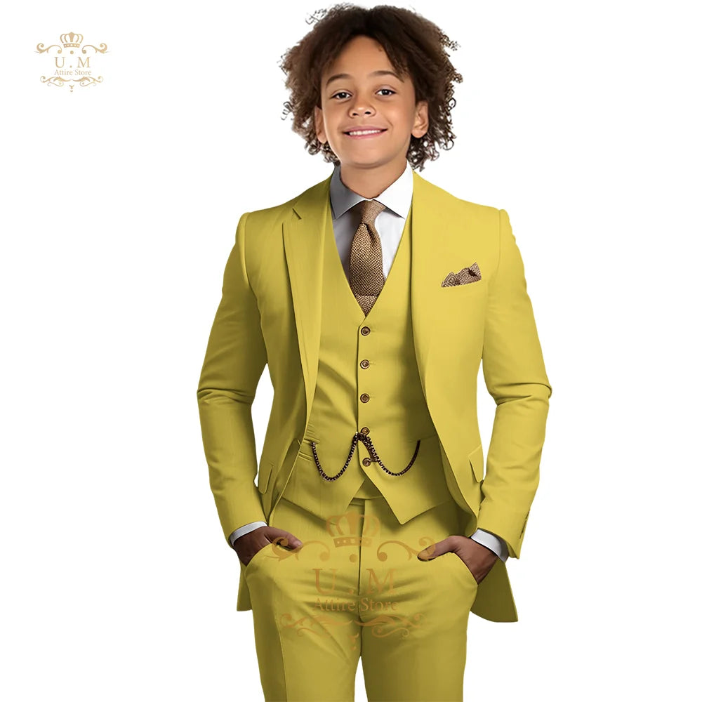 Boys Khaki 3-Piece Suit - Jacket Vest and Pants Tuxedo Set