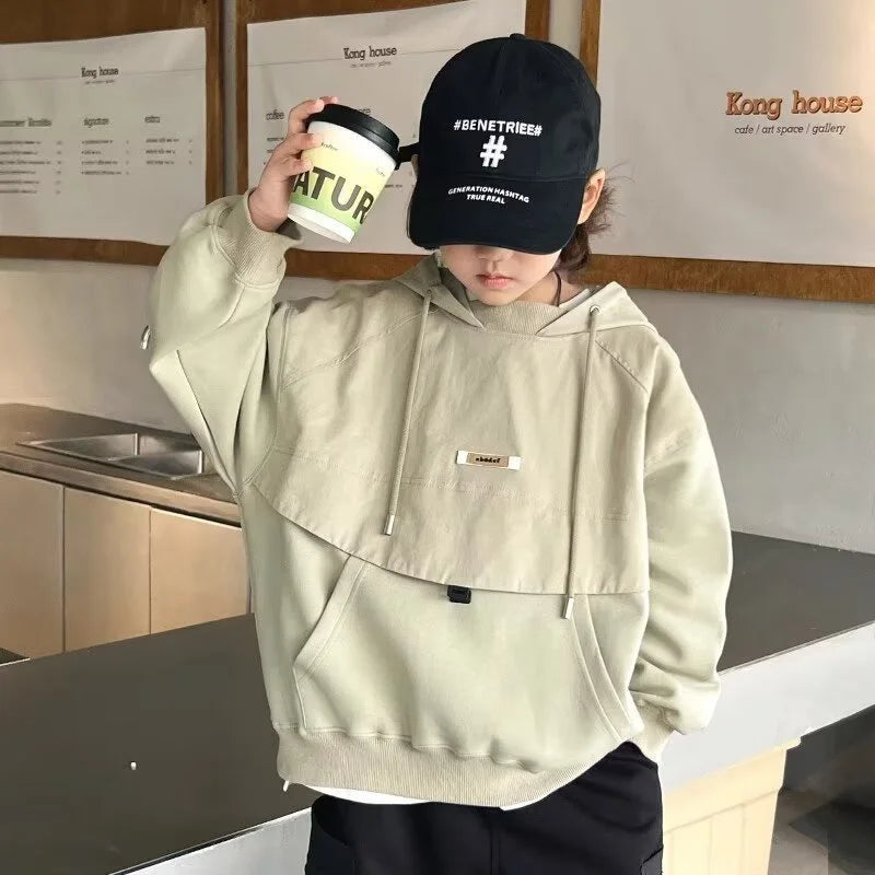 Boys Hooded Sweatshirt - Loose Long Sleeve Pullover Top