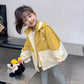 Girls Spliced Zipper Hooded Jacket - Spring Autumn Windbreaker