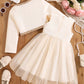 Girls White Autumn Princess Dress - Knee-Length Party Style