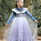 Girls Velvet Blue Cape Princess Dress Set - Warm Party Outfit
