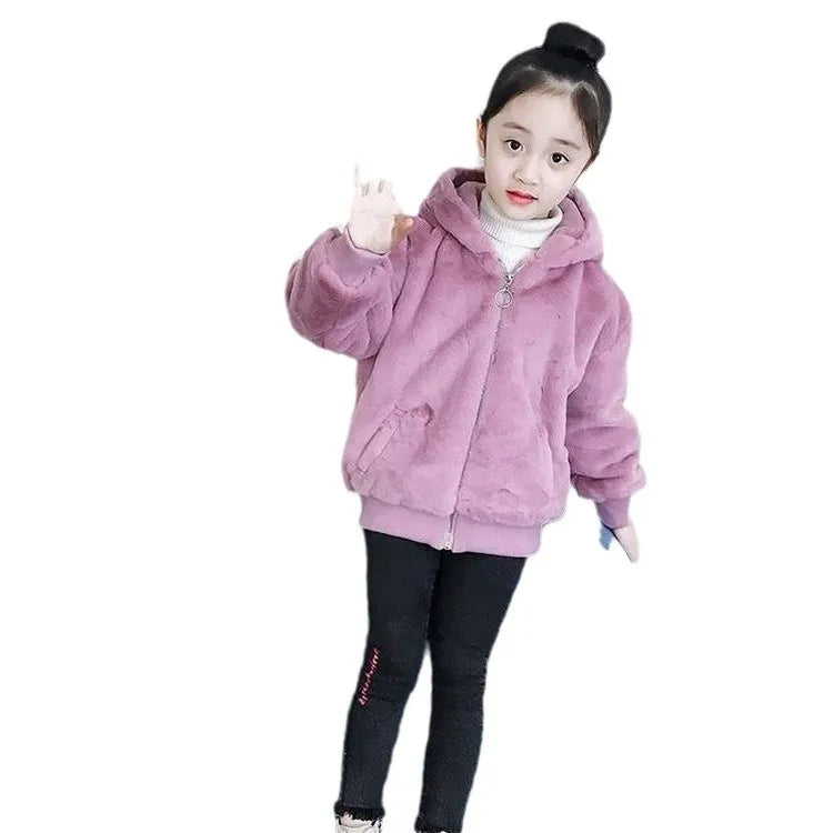 Girls Corduroy Hooded Winter Jacket - Plus Velvet Warm Coat