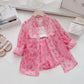 Girls Bubble Sleeve Shirt and Wide Leg Pants Set