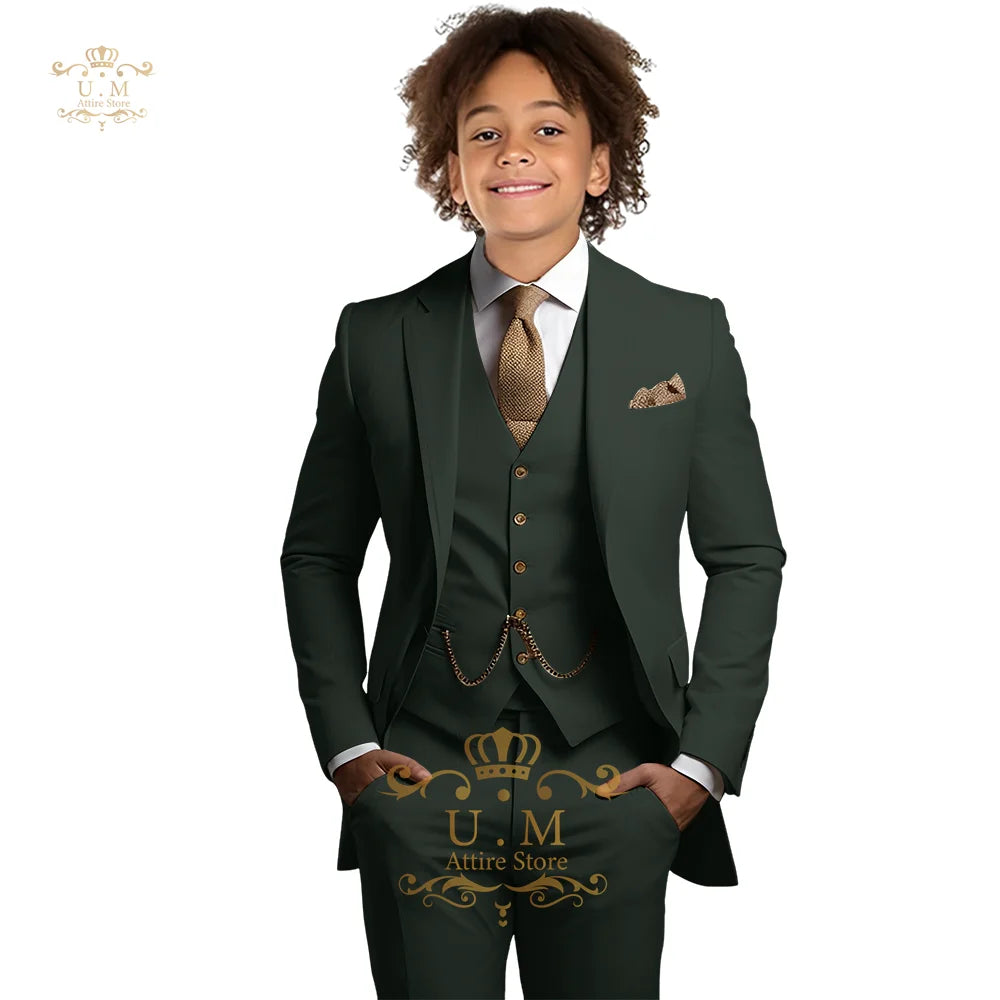 Boys Khaki 3-Piece Suit - Jacket Vest and Pants Tuxedo Set