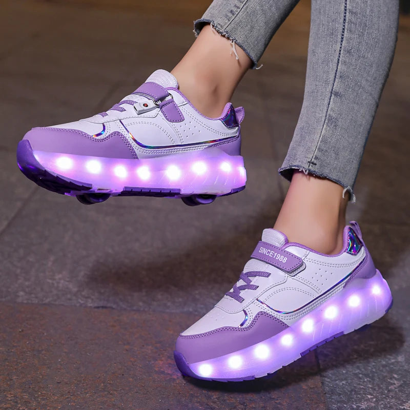 Kids Light-Up Roller Skate Shoes - Removable Wheel Sneakers
