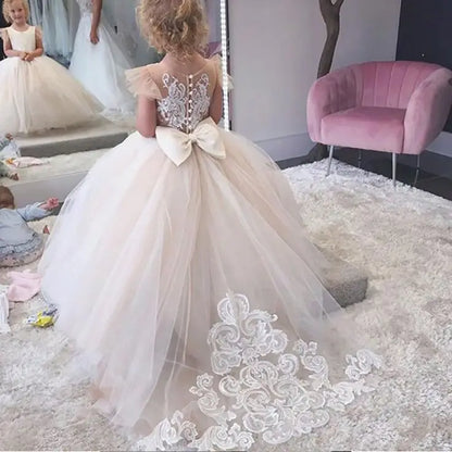 Girls Pink Floral Lace Floor-Length Gown - Flower Girl Dress