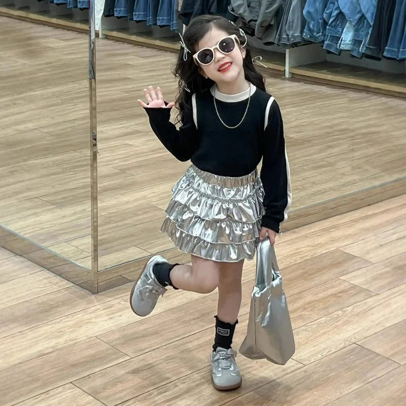 Girls Shiny Metallic Layered Tulle Mini Skirt
