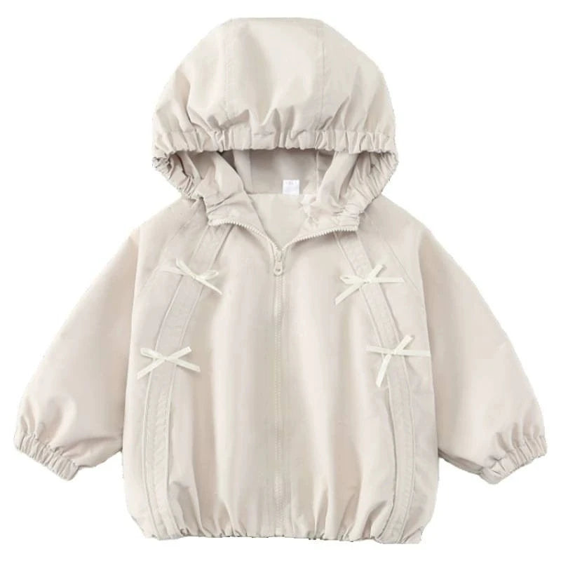 Teen Girls Bow Hooded Windbreaker - Long Sleeve Zip Jacket