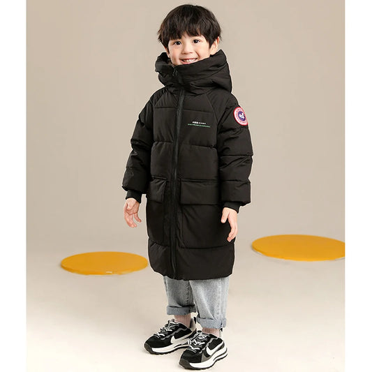 Boys Long Hooded Jacket - Solid Warm Winter Coat