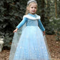 Girls Velvet Blue Cape Princess Dress Set - Warm Party Outfit