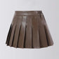 Girls High Waist Pleated PU Leather Mini Skirt
