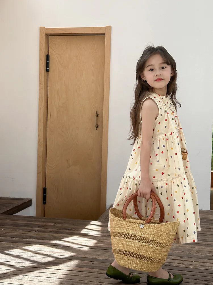 Girls Polka Dot Skirt Vest Dress - Casual Summer Outfit