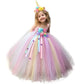 Girls Pastel Unicorn Flower Tutu Dress - Crochet Tulle Style