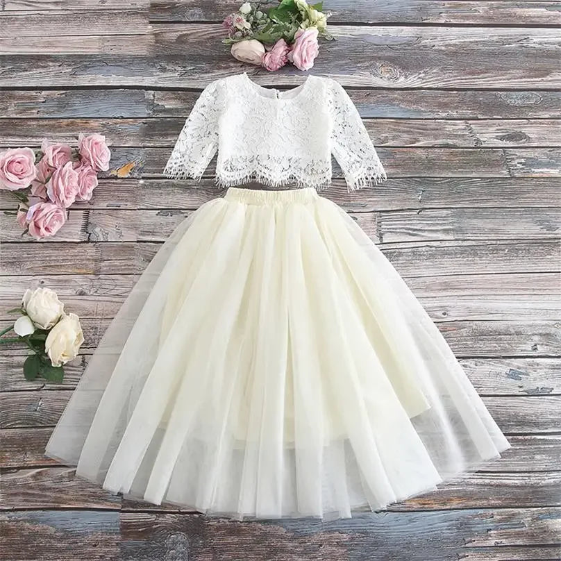 Girls Lace Top and Long Skirt Summer Outfit Set